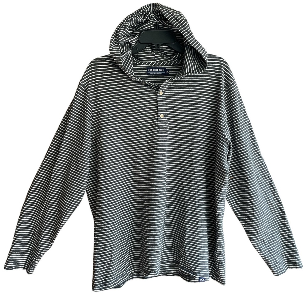 Men's Fish Hippie Lightweight Bedlow Nautical Stripe Henley Hoodie Size XL